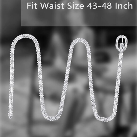 Women Rhinestone Belt 2pcs Wide Crystal Diamond Shiny Waist Accessory - Picture 3 of 7